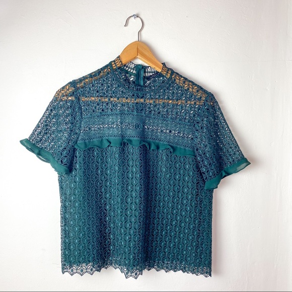 Zara Tops - Zara Embroidered Short Sleeve High Neck Party Top